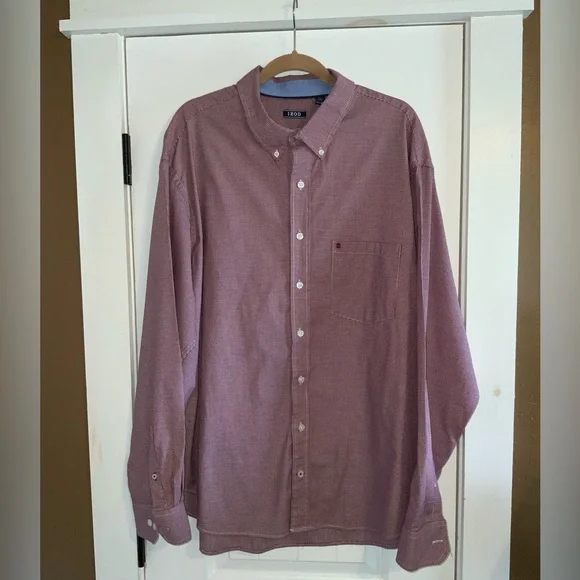 Men’s Izod Red & White micro-check print button-down shirt - Picture 1 of 4